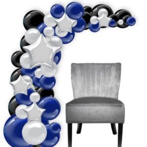 Organic balloon arch with guest of honor chair.