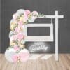Wooden-photo-frame-neon-sign-happy-birthday-with-organic-balloon-arch