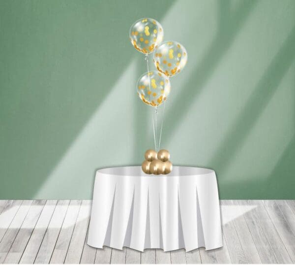 Our Confetti Clear Balloon Centerpiece with a cool weight centerpiece is a beautiful way to add decor to your event!