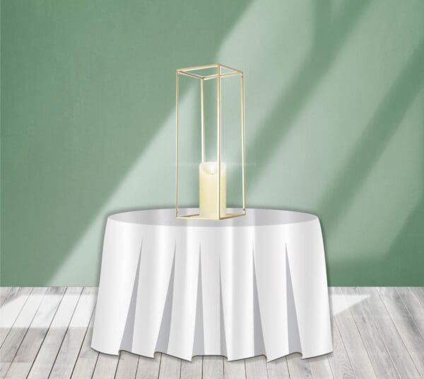 Gold Centerpiece Riser with Flameless Candle Rental. This cute centerpiece is perfect for any venue. Most venues don't allow real candles.... this is your solution to get the perfect glowing look without the worry.